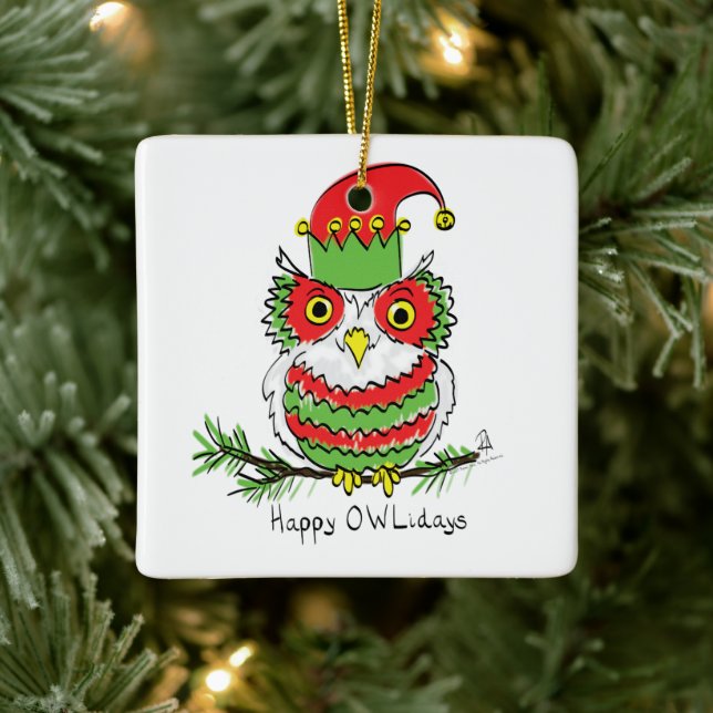 Owl Funny Christmas Cute Kids Ceramic Ornament (Tree)