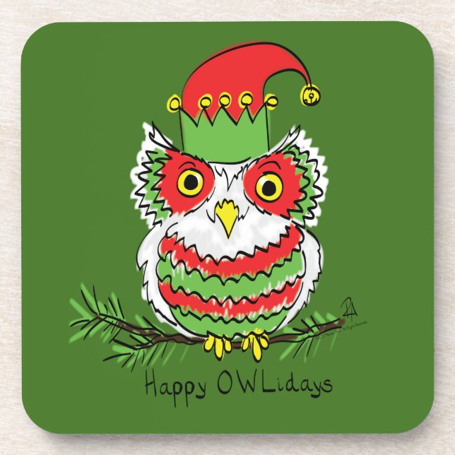 Owl Funny Christmas Cute Kids Coaster (Front)
