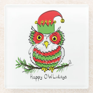 Owl Funny Christmas Cute Kids Glass Coaster