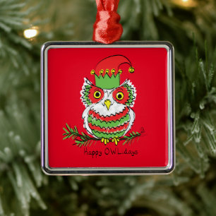 Owl Funny Christmas Cute Kids Metal Tree Decoration