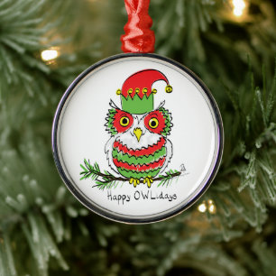 Owl Funny Christmas Cute Kids Metal Tree Decoration