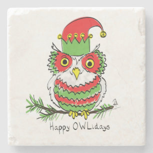 Owl Funny Christmas Cute Kids Stone Coaster