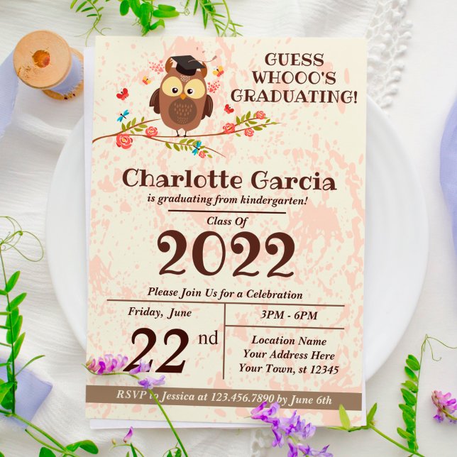 Owl Funny Kindergarten Graduation Invitation (Creator Uploaded)