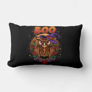 Owl Gift Boo Owl Wearing Witch Hat For Halloween Lumbar Cushion