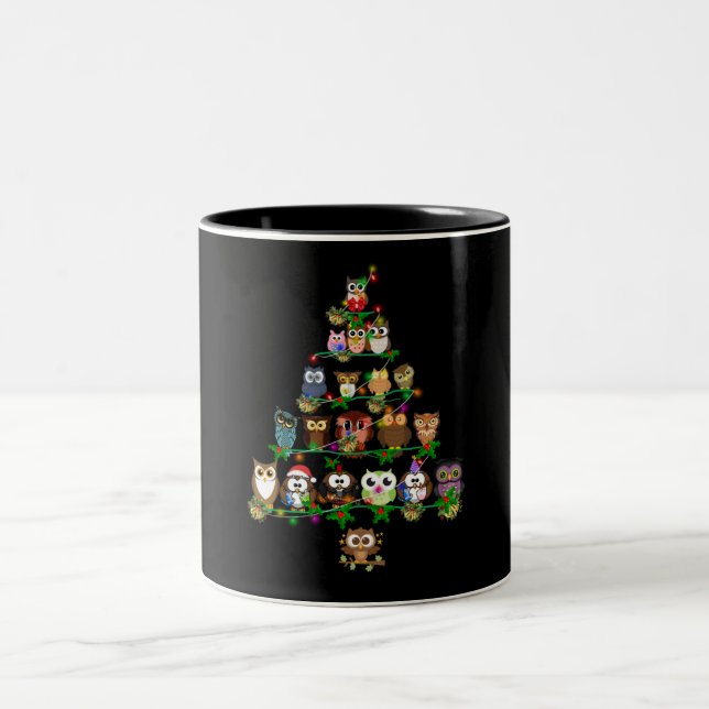 Owl Gift | Owls Pine Christmas Season Two-Tone Coffee Mug (Center)