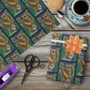 Owl Green Forest Leaves Wrapping Paper