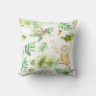 Owl Greenery Watercolor Cushion