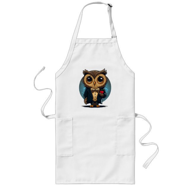 Owl Groom in Love: Perfect Valentine's Day Gift Long Apron (Front)
