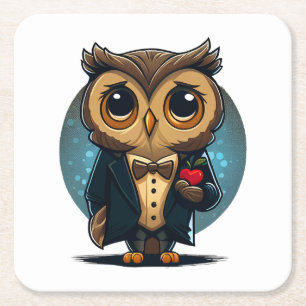 Owl Groom in Love: Perfect Valentine's Day Gift Square Paper Coaster
