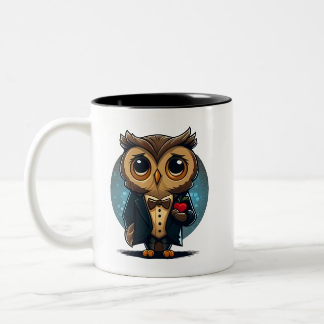 Owl Groom in Love: Perfect Valentine's Day Gift Two-Tone Coffee Mug (Left)