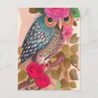 Owl Has Her Flowers Art Card