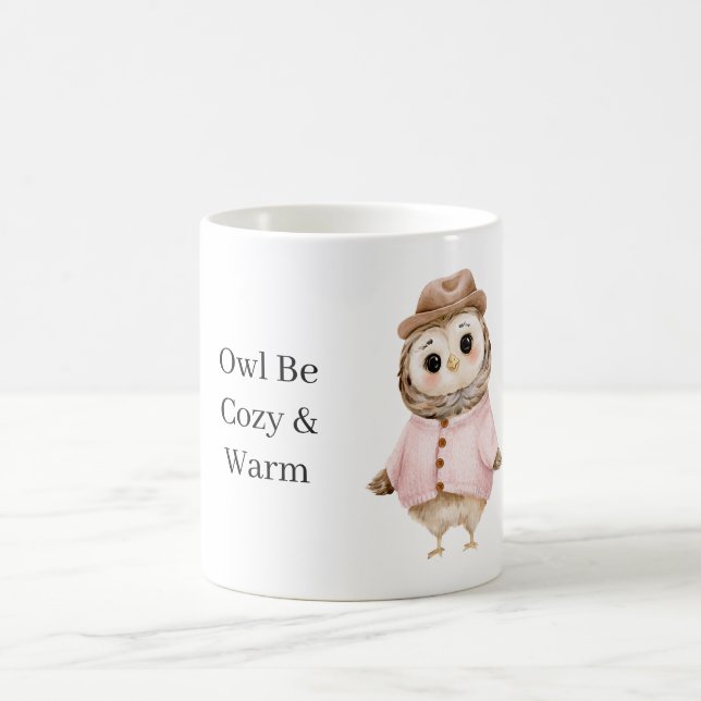 Owl Hat Pink Sweater Cosy & Warm Coffee Mug (Center)