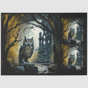 Owl Haunted Forest Watercolor 20x30 Decoupage Tissue Paper