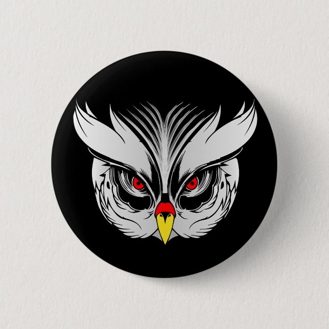 Owl head 6 cm round badge (Front)