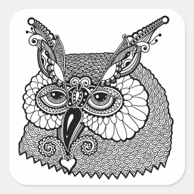 Owl Head Zendoodle Square Sticker (Front)