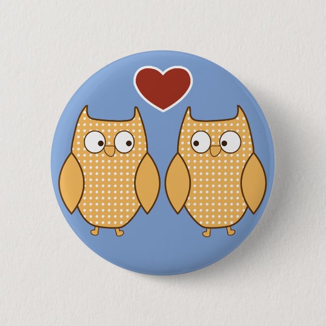 Owl heart love 6 cm round badge (Front)
