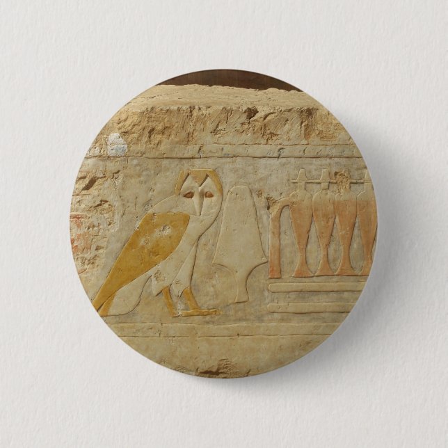 Owl Hieroglyph Detail, Hatshepsut Temple, Egypt 6 Cm Round Badge (Front)