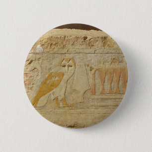 Owl Hieroglyph Detail, Hatshepsut Temple, Egypt 6 Cm Round Badge