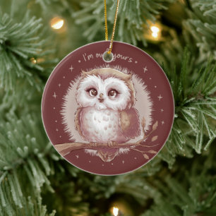 Owl Illustration Cute Whimsical Cottagecore Ceramic Tree Decoration