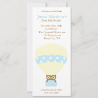 Owl in a balloon birthday party invitations