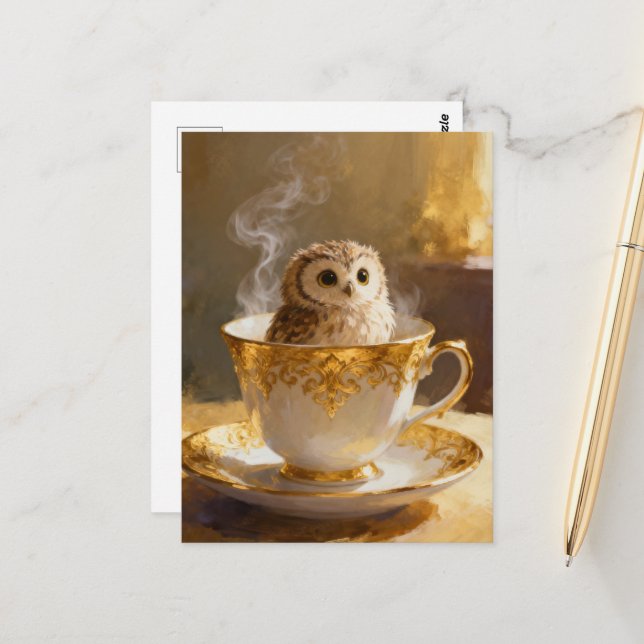 Owl in a Teacup Postcard (Front/Back In Situ)