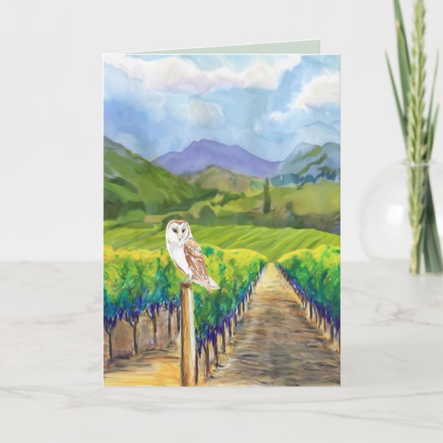 Owl in a Vineyard Greeting Card (Front)
