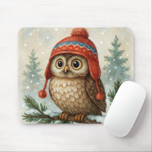Owl In a Winter Cap Mouse Pad