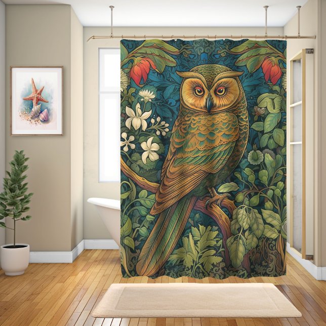 Owl In A Wonderland, William Morris Design  Shower Curtain (Creator Uploaded)