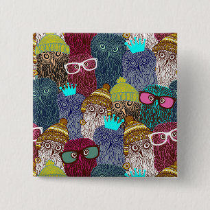 Owl in crown 15 cm square badge