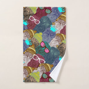 Owl in crown hand towel