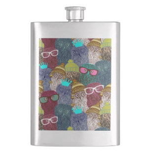 Owl in crown hip flask