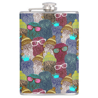 Owl in crown hip flask