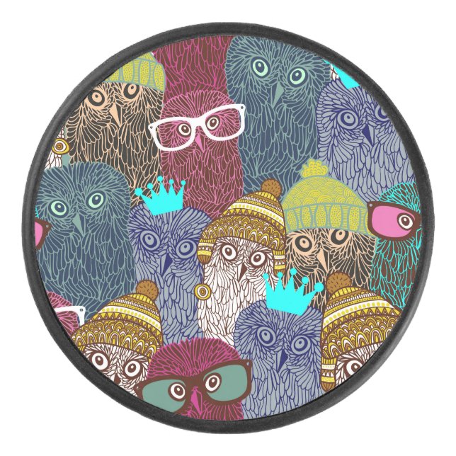Owl in crown hockey puck (Front)