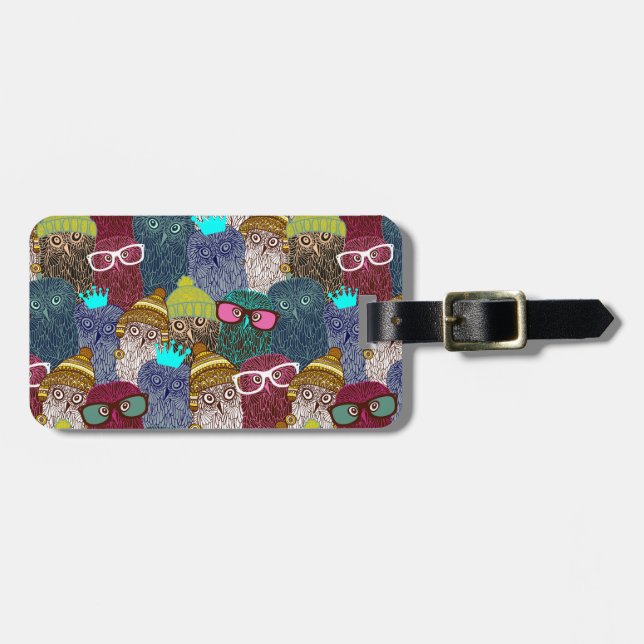 Owl in crown luggage tag (Front Horizontal)