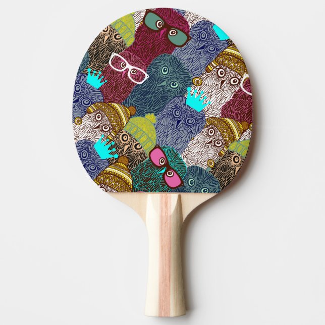 Owl in crown ping pong paddle (Front)