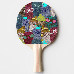 Owl in crown ping pong paddle