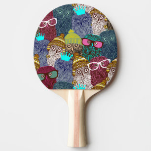 Owl in crown ping pong paddle