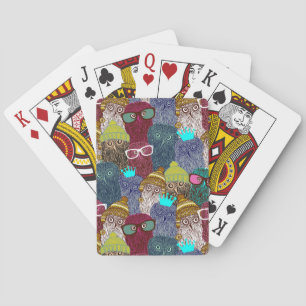 Owl in crown playing cards