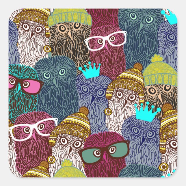 Owl in crown square sticker (Front)