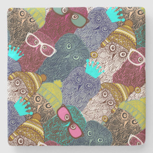 Owl in crown stone coaster