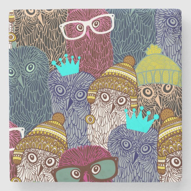 Owl in crown stone coaster (Front)