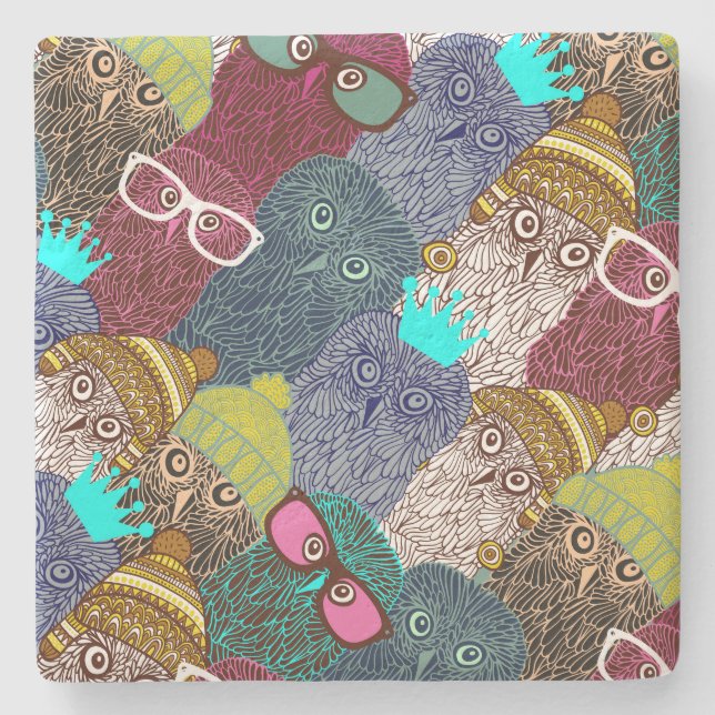 Owl in crown stone coaster (Front)