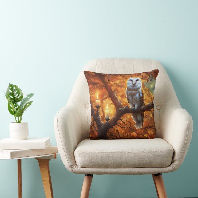 Owl in Fall Foliage Candles Gothic Cushion (Chair)