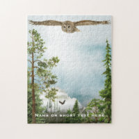 Owl in Flight | Cool Nature Lover Art Monogrammed