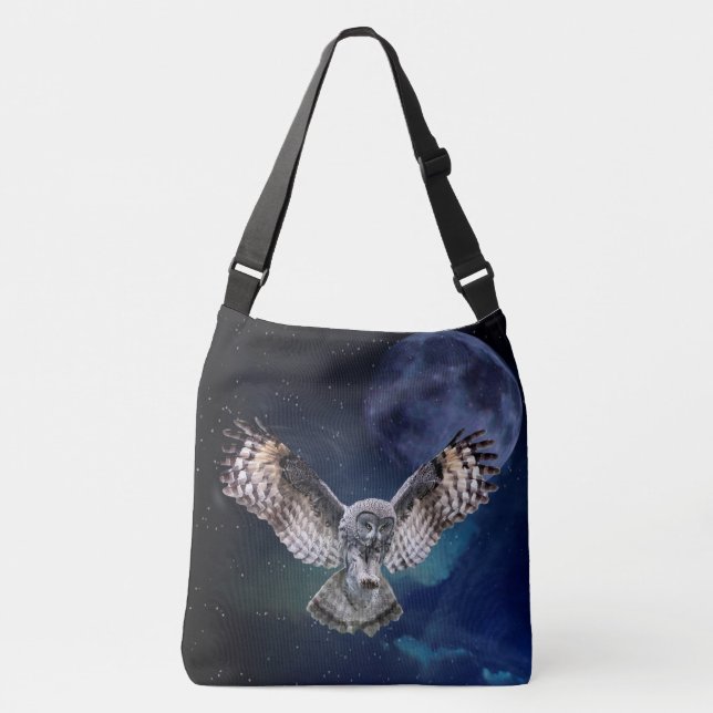 Owl in Flight Crossbody Bag (Front)