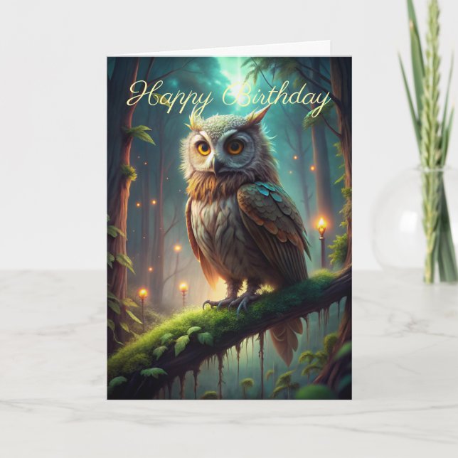 Owl in Forest Birthday Card (Front)
