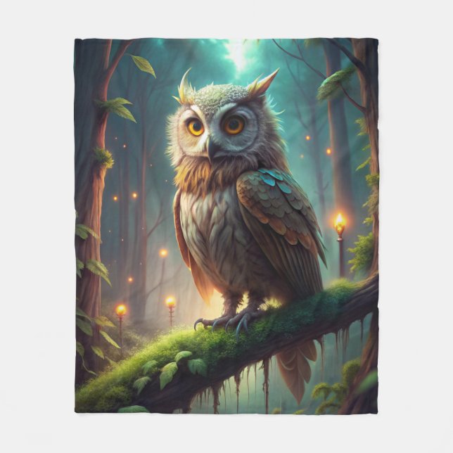 Owl in Forest Fleece Blanket (Front)