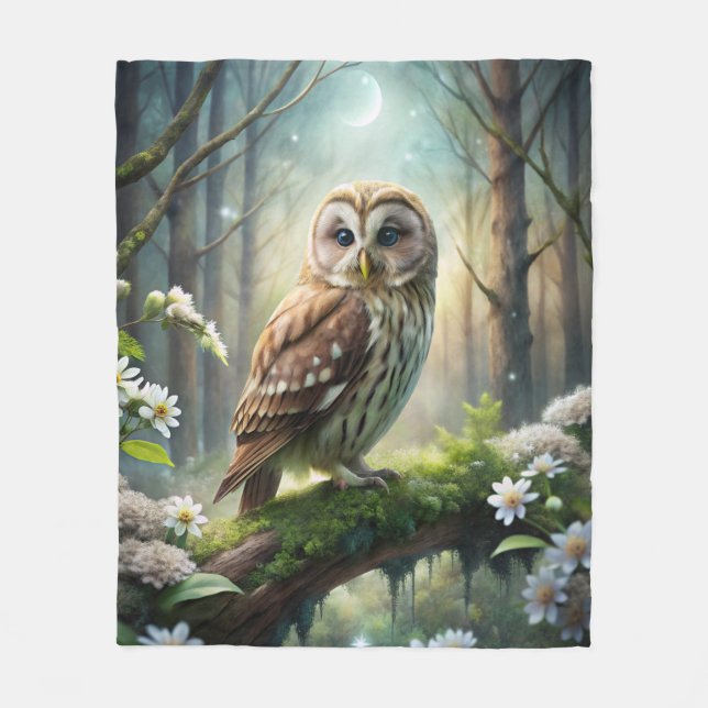 Owl in Forest Fleece Blanket (Front)