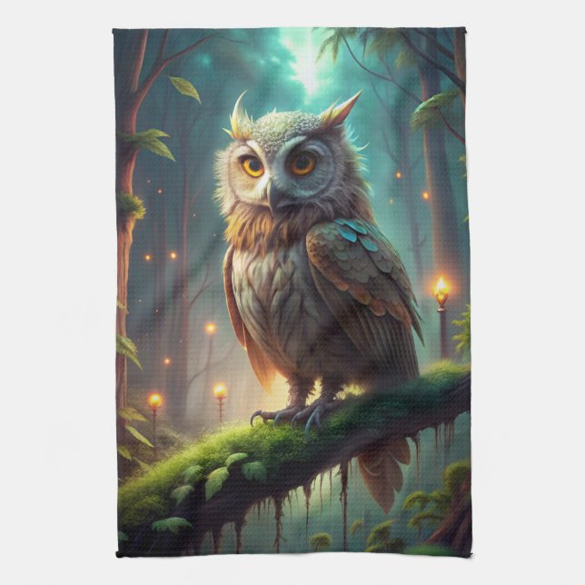 Owl in Forest Tea Towel (Vertical)
