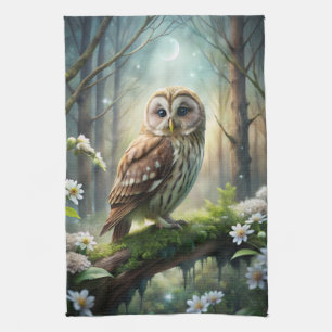 Owl in Forest Tea Towel